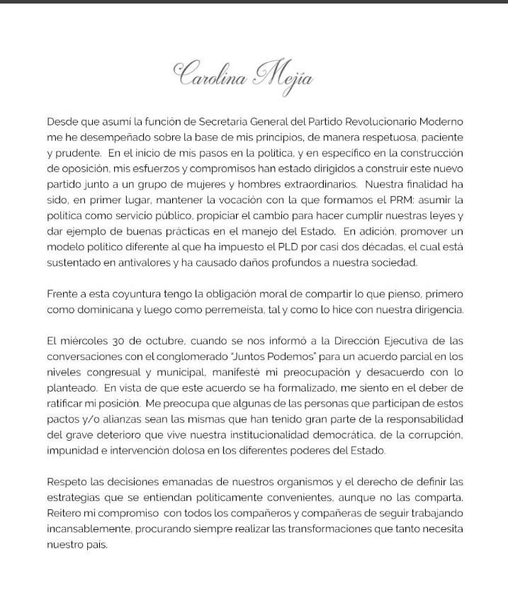 Carta carolina mejia